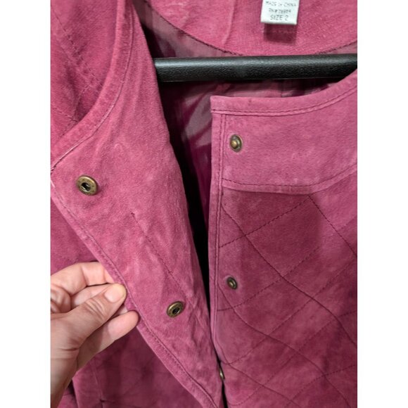 Pink Suede Leather Quilted Jacket Chicos Size 2 (Women's Size 12) - Picture 3 of 7